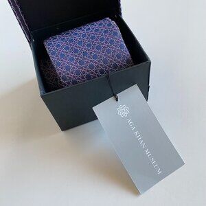 NWT Aga Khan Museum Silk Tie Blue Pink Geometric Pattern Luxury Gift